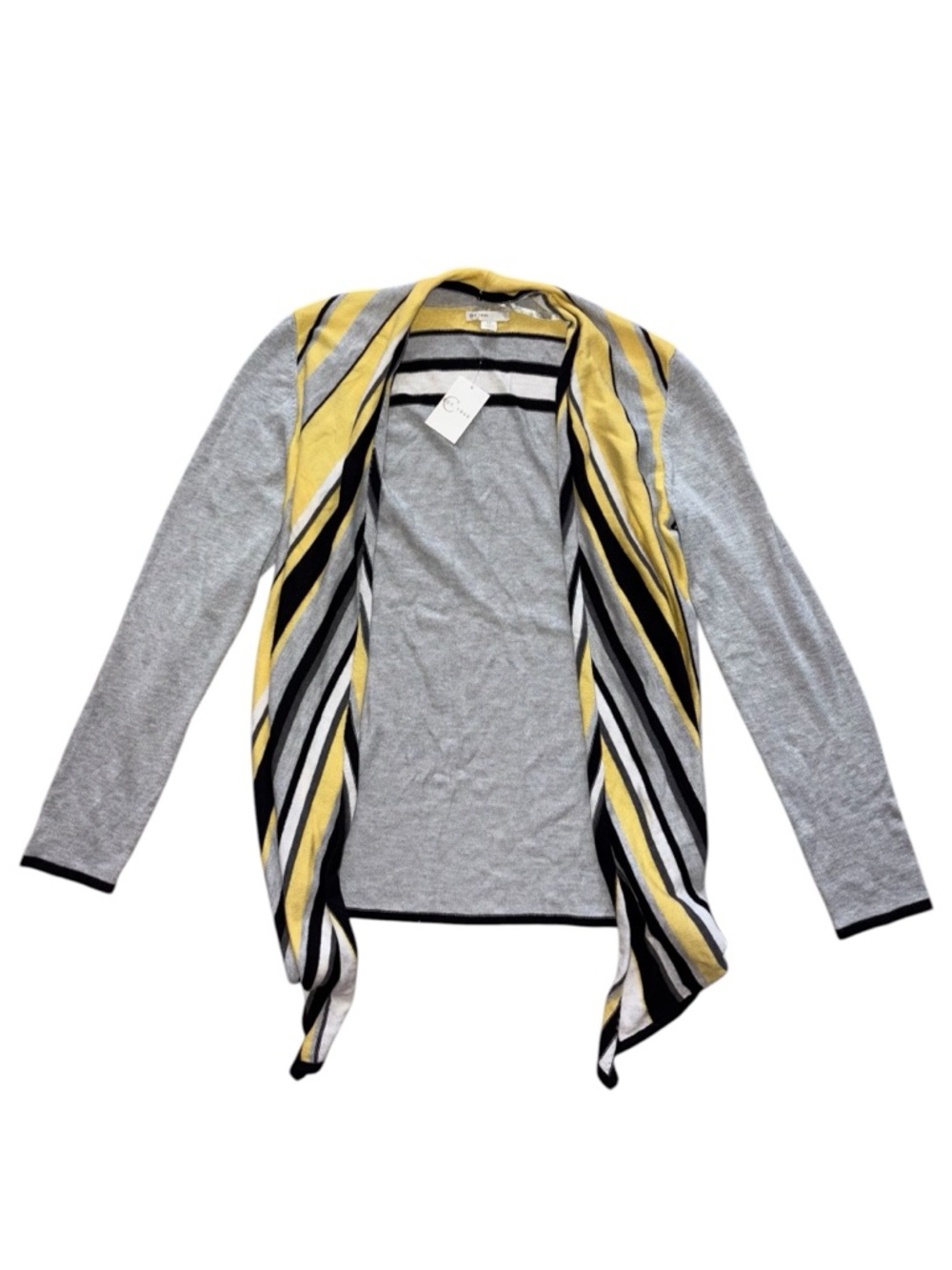 Striped Open Front Cardigan Sweater - Yellow & Gray